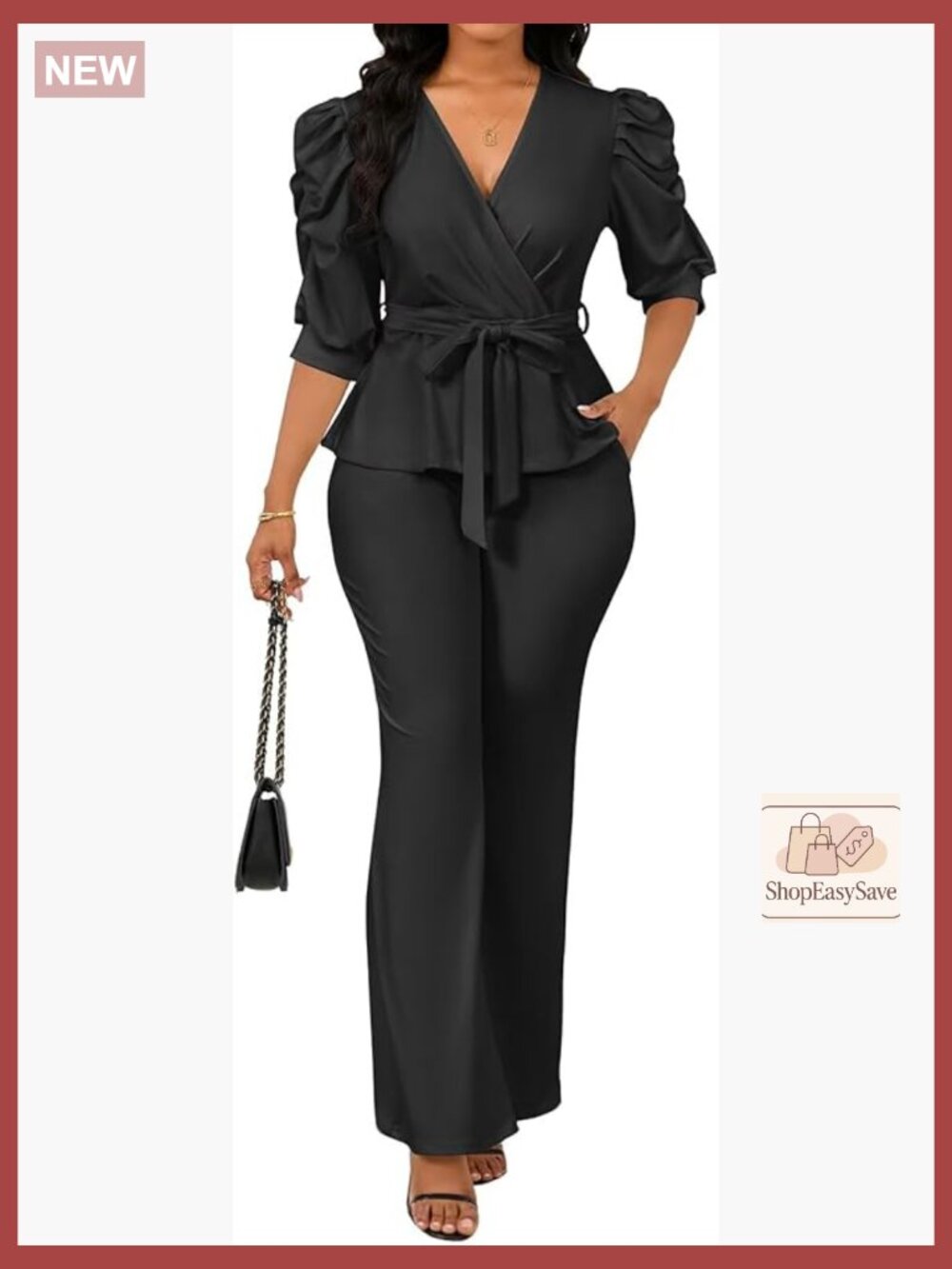 Dressy 2 Piece Pant Set Ruffle Top Wide Leg Business Pantsuits Fall Outfits - Picture 1 of 7